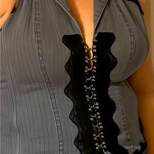TRIPP NYC Halter Gray / Black Top Goth Punk Size Medium